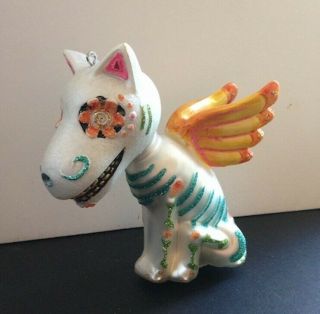 Day Of The Dead Glass Dog With Wings Christmas Ornament Style.