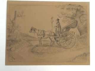 19th C.  Antique American Folk Art Drawing Painting Thomas Worth Currier & Ives