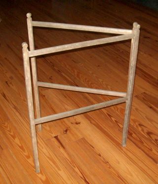 Old Antique Vtg Mid 19th C 1850s Drying Quilt Rack Open Mortise Lollypop Finials