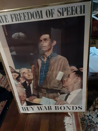 Wwii 1943 Norman Rockwell Save Freedom Of Speech Poster - Framed