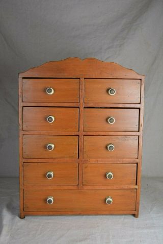Antique American Spice Box Cabinet Wooden Primitive Chest 9 Drawers Apothecary