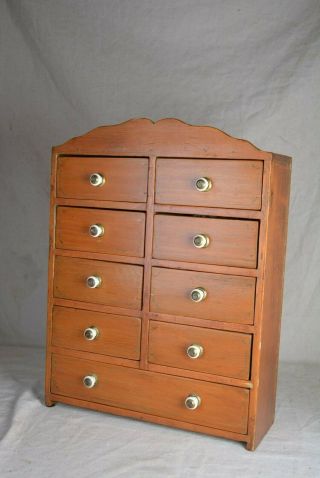 ANTIQUE AMERICAN SPICE BOX CABINET WOODEN PRIMITIVE CHEST 9 DRAWERS APOTHECARY 3