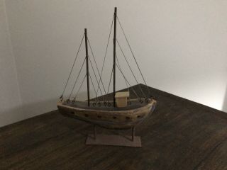 Vintage Wooden Metal Sailing Boat On Stand
