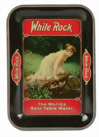 C1905 White Rock Water Tin Lithograph Tip Tray With Bare Breasted Woman Psyche