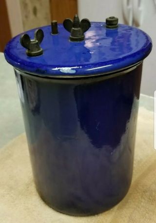 Antique Gladstone Lalande Battery Not Edison Cobalt Blue Stoneware Jar W/plate