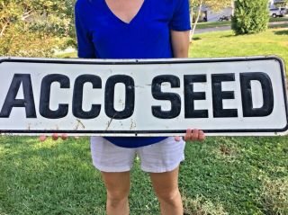 Vintage Acco Seed Feed Farm Sign Tin Metal Gas Oil