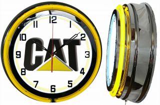 19 " Caterpillar Construction Machinery And Equipment Cat Sign Double Neon Clock