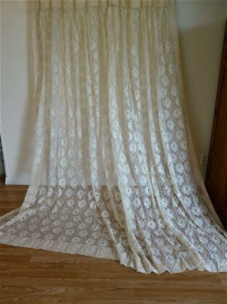 Vintage Net Lace Curtain 50 " X 94 " Long Ivory Roses
