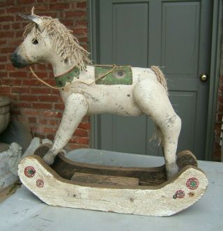 Vintage Primitive Rocking Horse Hand Crafted Wooden Folk Art Decorative V.  Mathy