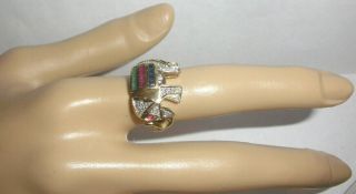 Vintage 14k gold elephant ring emerald ruby sapphire diamonds ring size 7.  5 2