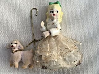 Vintage Little Bo Peep With Lamb Sheep On Chain Leash Stiff Netting Dress Japan