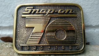 Vintage Snap On Tools Belt Buckle • Rare 70th Anniversary • Solid Brass Tools Us