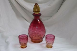Vintage Amberina Glass Decanter 4 Piece Set 2 Glasses Decanter & Stopper