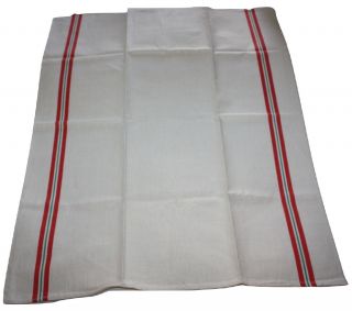 Vintage French Torchon Tea Towel Red Green Stripe Metis Linen Cotton