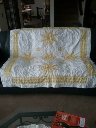 Handmade Yellow Quilt From Pa Amish 55 X 57 Inches