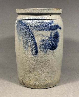 Mid 19th C.  Salt Glaze Stoneware Jar W/ Cobalt Blue
