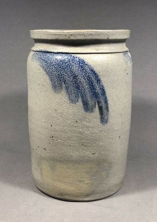 Mid 19th C.  Salt Glaze Stoneware Jar W/ Cobalt Blue 3