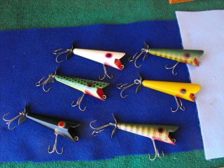 6 Pc Vintage Glutton Dibbler Wood Fishing Lure W/boxes,  Lures In