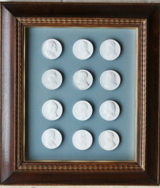 Framed Set Of 12 Mid 19th Century Grand Tour Plaster Intaglios In Period Frame