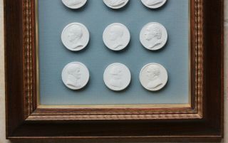 Framed set of 12 Mid 19th Century Grand Tour plaster intaglios in period frame 3