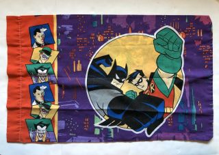Vintage 1995 Batman Robin Joker Twin Sheet Set Fitted AND Pillowcase DC Comics 2