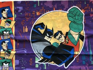 Vintage 1995 Batman Robin Joker Twin Sheet Set Fitted AND Pillowcase DC Comics 3