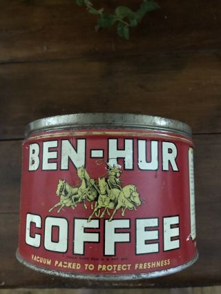 Vintage,  Ben Hur Coffee Tin,  Red,  Ben - Hur