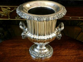 Rare Dum Spiro Spero 19th.  Century Mj Silver Champagne Ice Bucket W/lion Handles