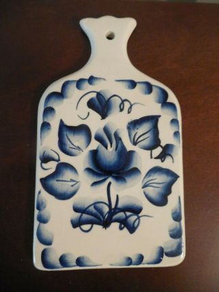 Vintage (from 70s) Gzhel Ceramic Cheese/cutting Board Blue Flowers Handmade