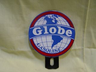 Vintage Globe Gasoline Gas Oil 2 - Piece Porcelain License Plate Topper
