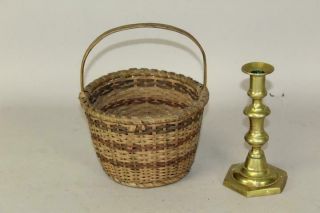 A Rare 19th C Small Sized Splint Egg Basket With Rimmed Base And Colored Splint