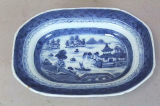 Rare Miniature 19th C Canton Chinese Porcelain Platter In Blue Oriental Design
