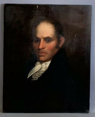 Ca.  1820 Antique 19thc American Empire Era Gentleman Portrait Wood Oil Painting