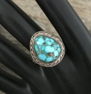 Vintage Native American Old Pawn Sterling Silver Turquoise Ring.  Size 10
