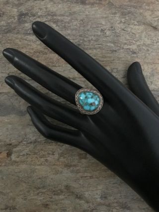 Vintage Native American Old Pawn Sterling Silver Turquoise Ring.  Size 10 2