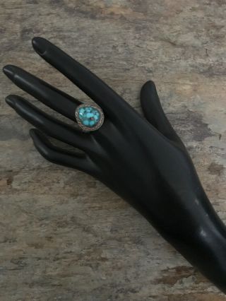 Vintage Native American Old Pawn Sterling Silver Turquoise Ring.  Size 10 3