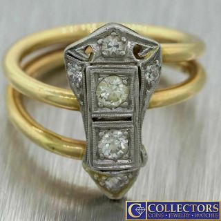 1920s Antique Art Deco Estate 14k Solid Gold.  30ctw Diamond Cocktail Ring C8