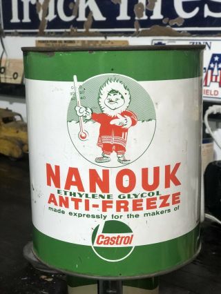 Vintage 1 Gallon Castrol Nanouk Anti - Freeze Oil Can.  Rare Can.