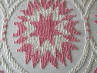 Vintage Chenille Cotton Star Pattern Bedspread Pink /White King Size 85 X 114 2