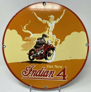 Vintage Indian Motorcycles Porcelain Sign Gas Station Pump Plate 4 Stroke Oil