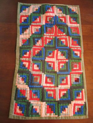 Vintage Crib Quilt In " Log Cabin " Pattern,  Made In Made,  Hand Pieced,  Elegant