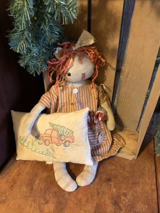 Primitive Raggedy Annie Doll Red Truck Pillow Vintage Christmas Ornament