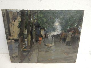 Really Old Painting Oil On Canvas Street Scene