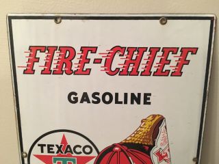 Vintage TEXACO FIRE CHIEF 1947 Porcelain Metal Pump Sign 12” X 18” 2
