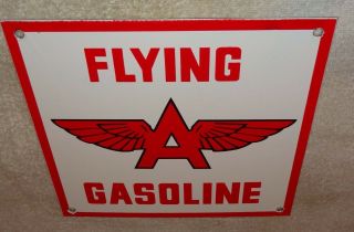 Vintage Flying A Gasoline & Wings 10 " Porcelain Metal Gas & Oil Sign Pump Plate