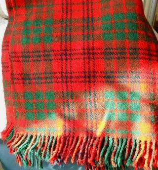 Vintage Fringed Plaid Lap Rug,  Stadium Blanket By Claymore Rug,  Scotland,  Red&green