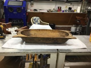 Early Large 35 " Antique Primitive Wooden Trencher Dough Bowl Treen Alligatored