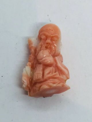 Antique Carved Red & White Coral Of A Man For Pin Or Pendant