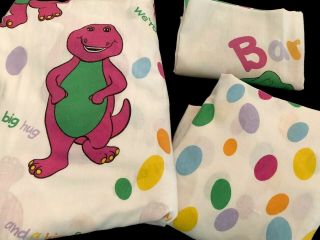 Vtg 1992 Barney Purple Dinosaur I Love You Twin Sheets Flat Fitted Pillowcase