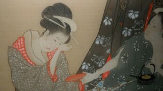 Antique Fine Quality Japanese Watercolour of Geishas Meiji Period Framed 3